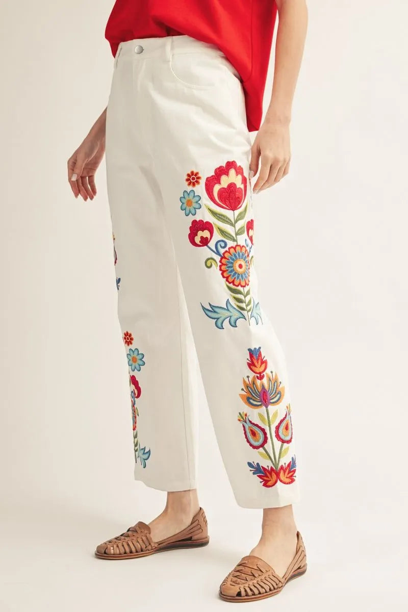 Embroidered High Waist Pants