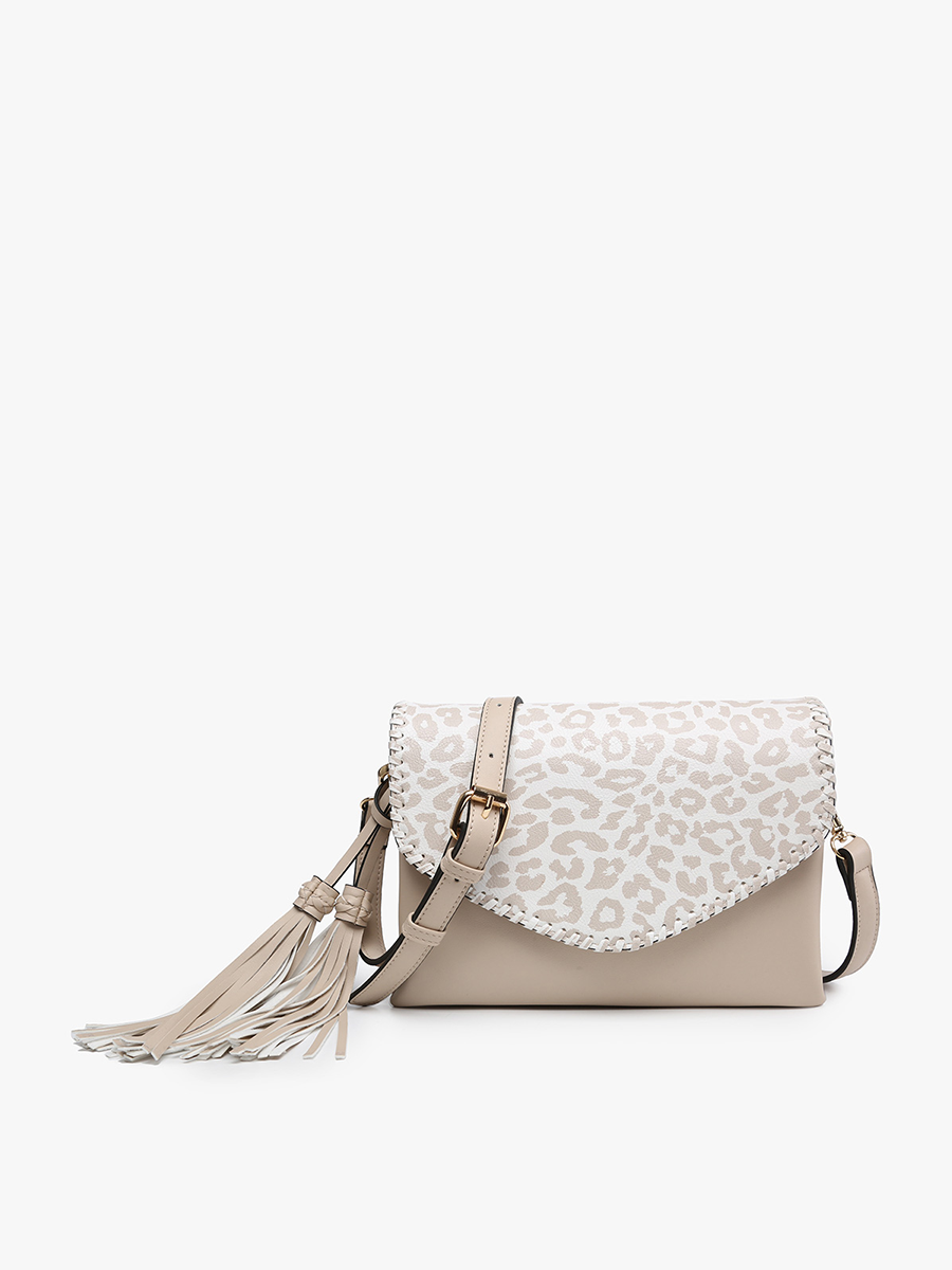 Sloane Flapover Crossbody w/ Whipstitch and Tassel