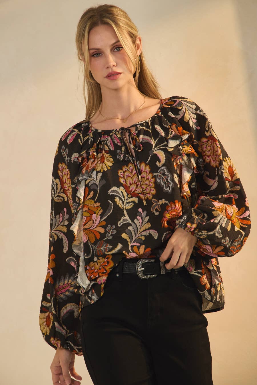 Floral Printed Long-sleeve Blouse