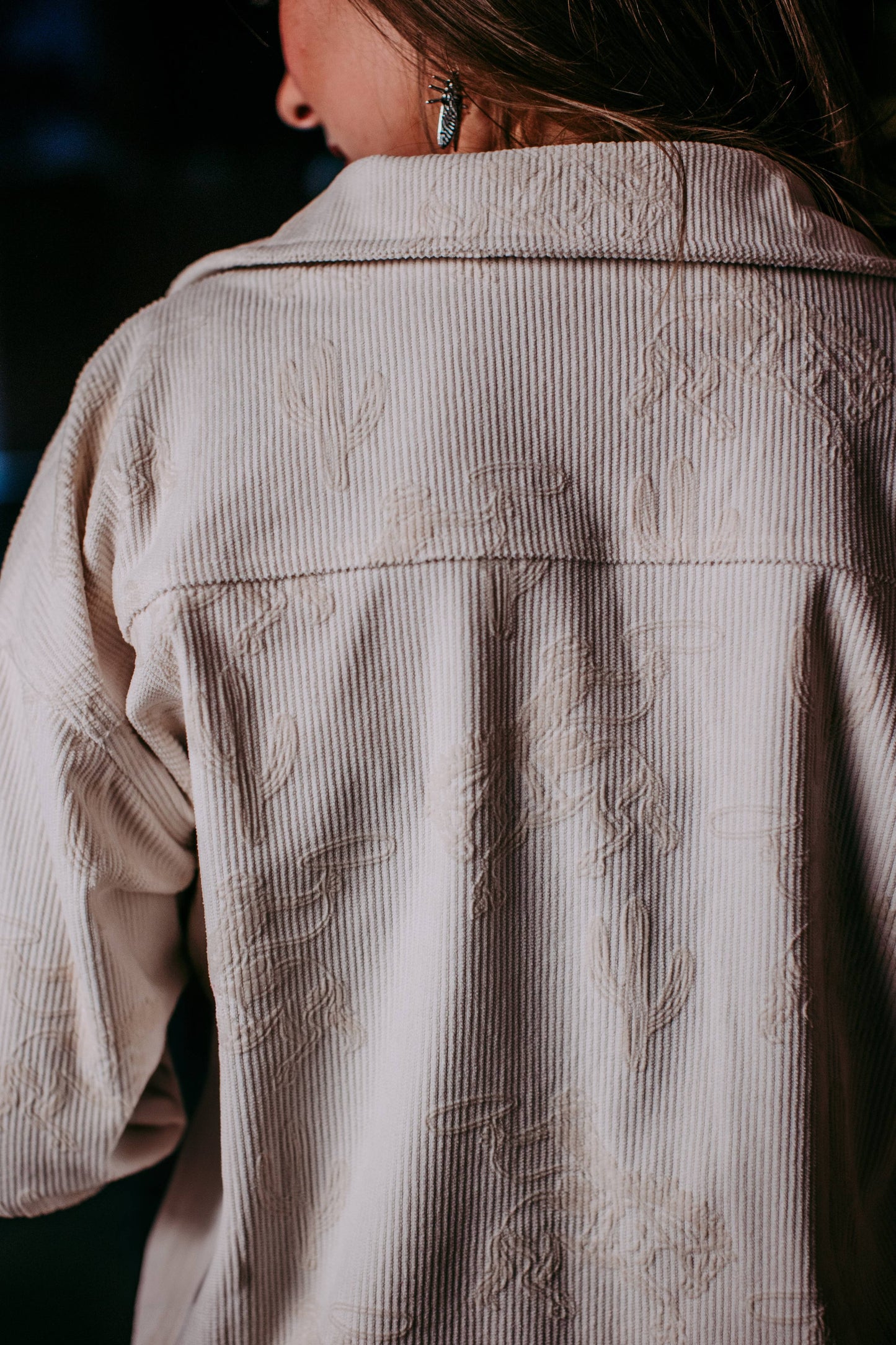 Printed Embroidery Botton Down Shacket