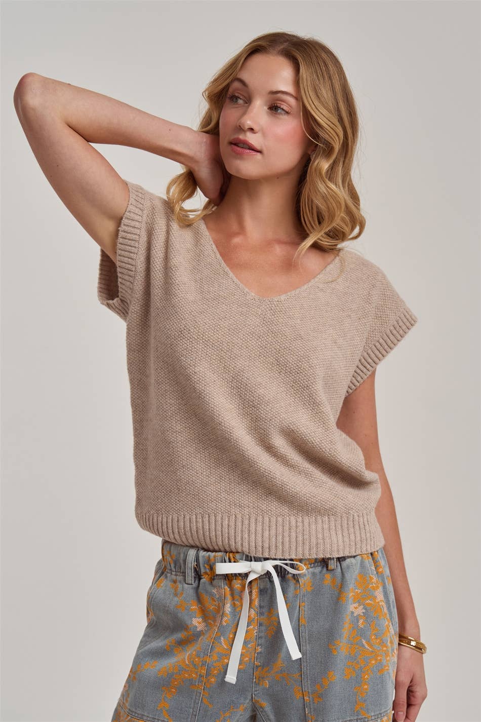 TEXTURED V NECK RELAXED FIT ESSENTIAL CASUAL DOLMAN SWEATER