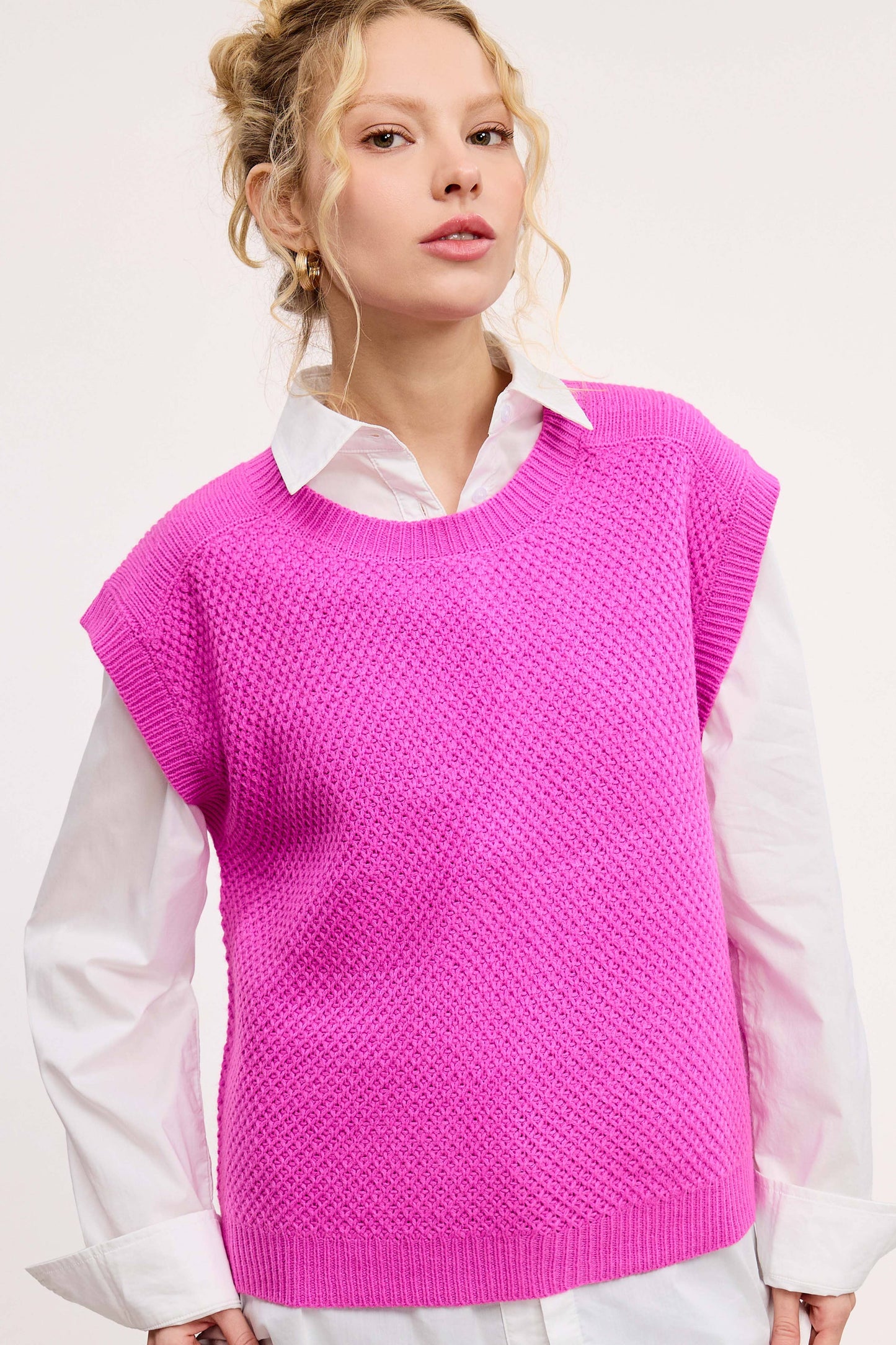 Loose Fit Round Neck Sweater Vest Top