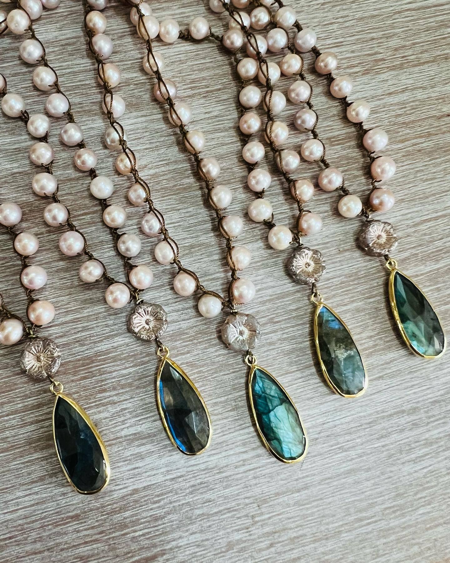 Freshwater Pearl and Labradorite Drop Necklace