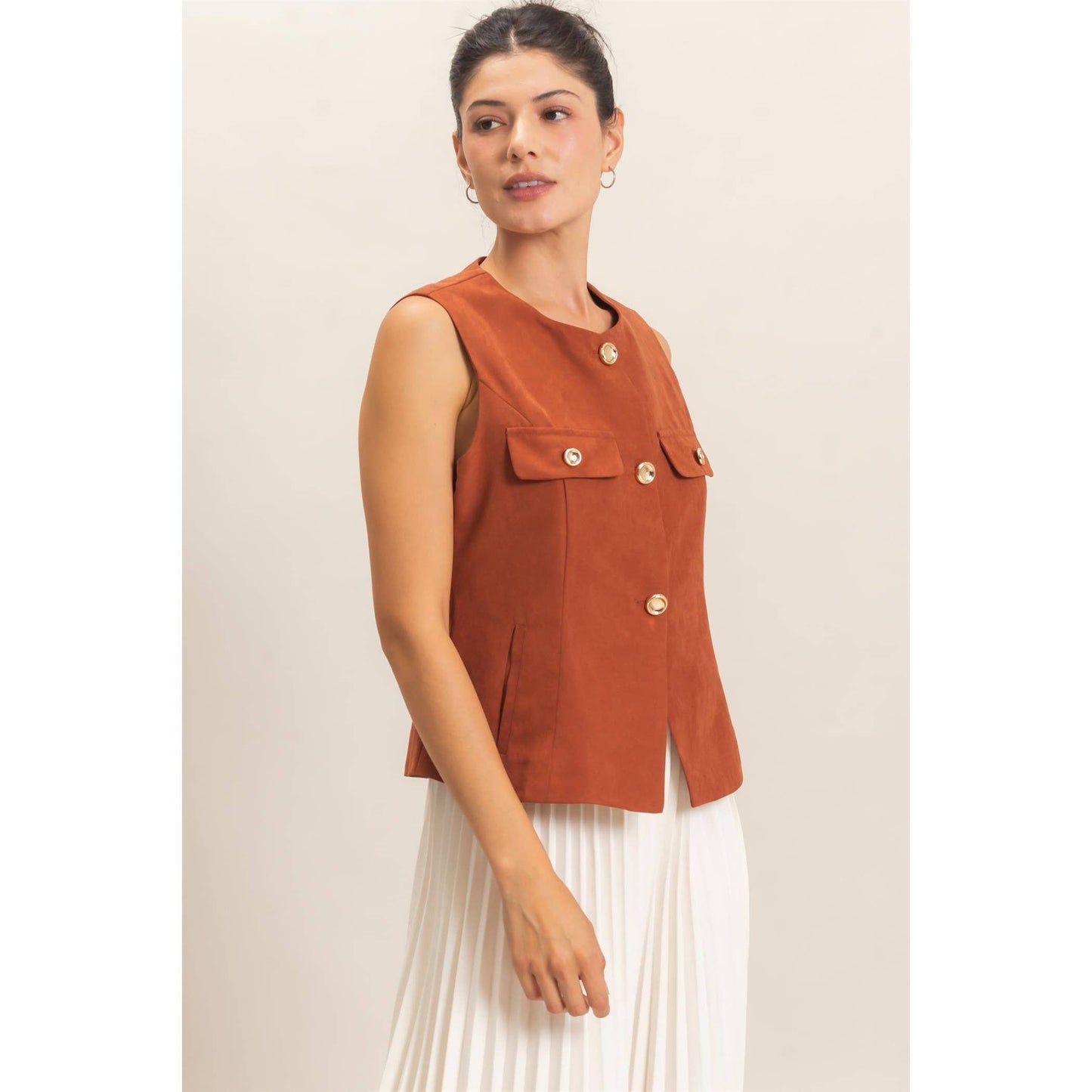 Buttoned Sleeveless Utility Vest
