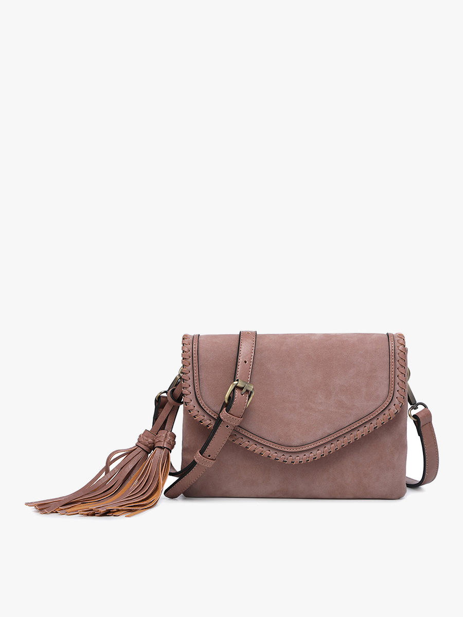 Sloane Suede Flapover Whipstitch Crossbody