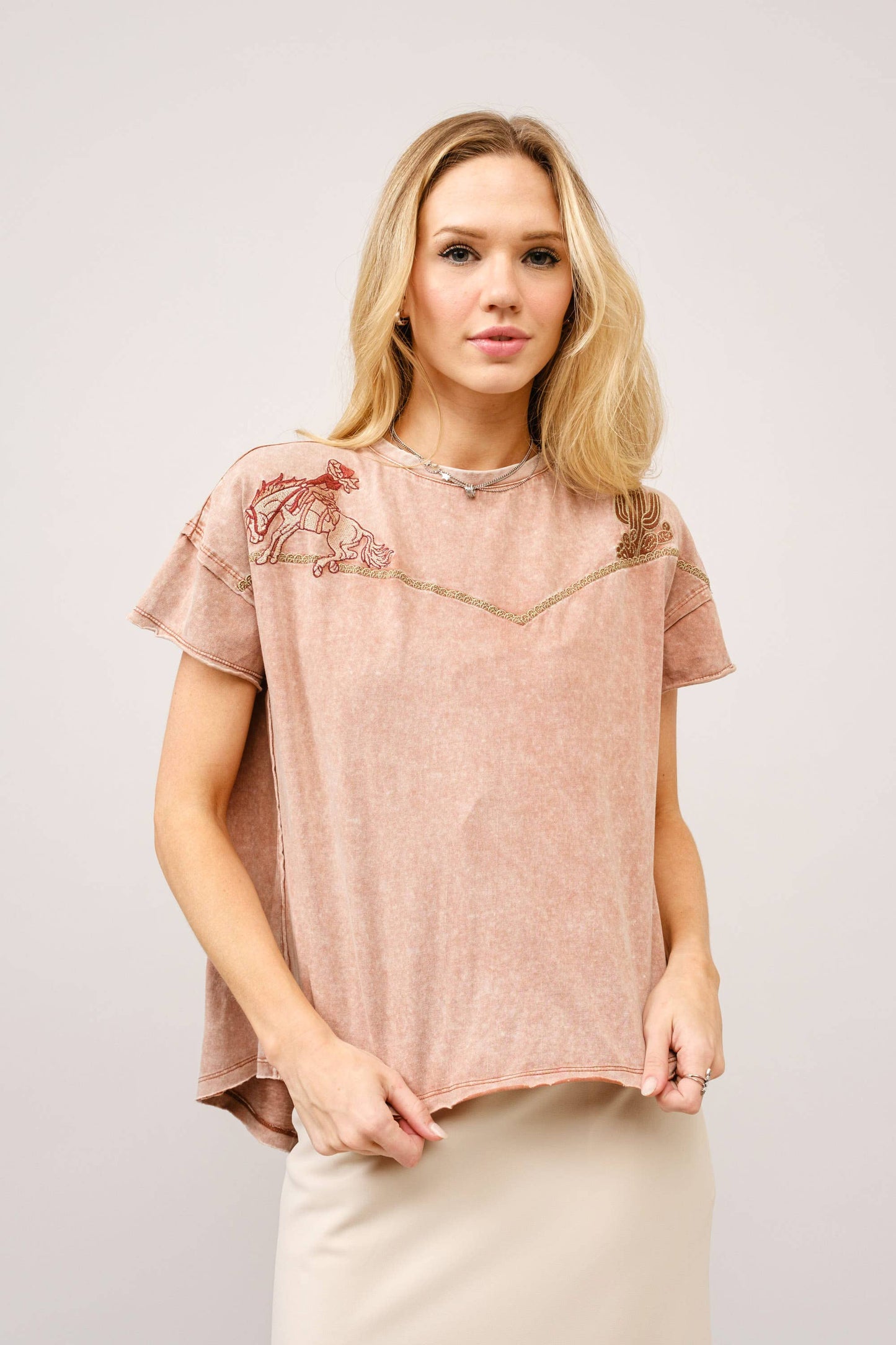 Embroidered Shoulder  T-Shirt