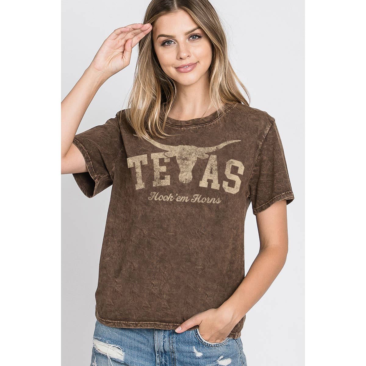 TEXAS HOOK EM HORNS MINERAL GRAPHIC TOP