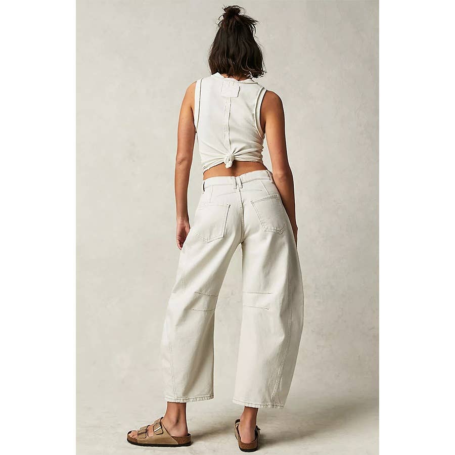 Casual Wide Leg Loose Mid Low Waist Washed Denim