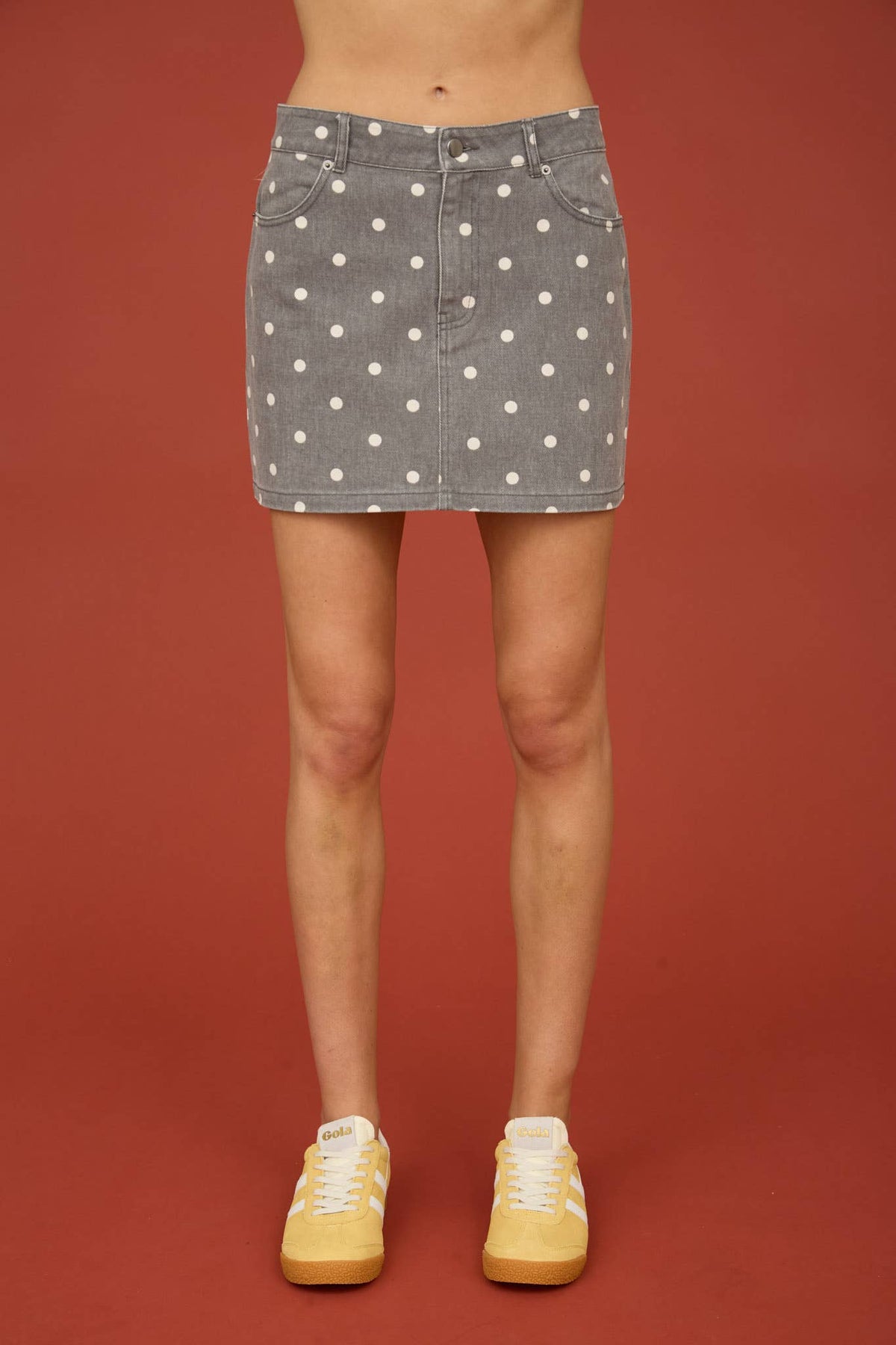 POLKA DOT DENIM MINI SKIRT