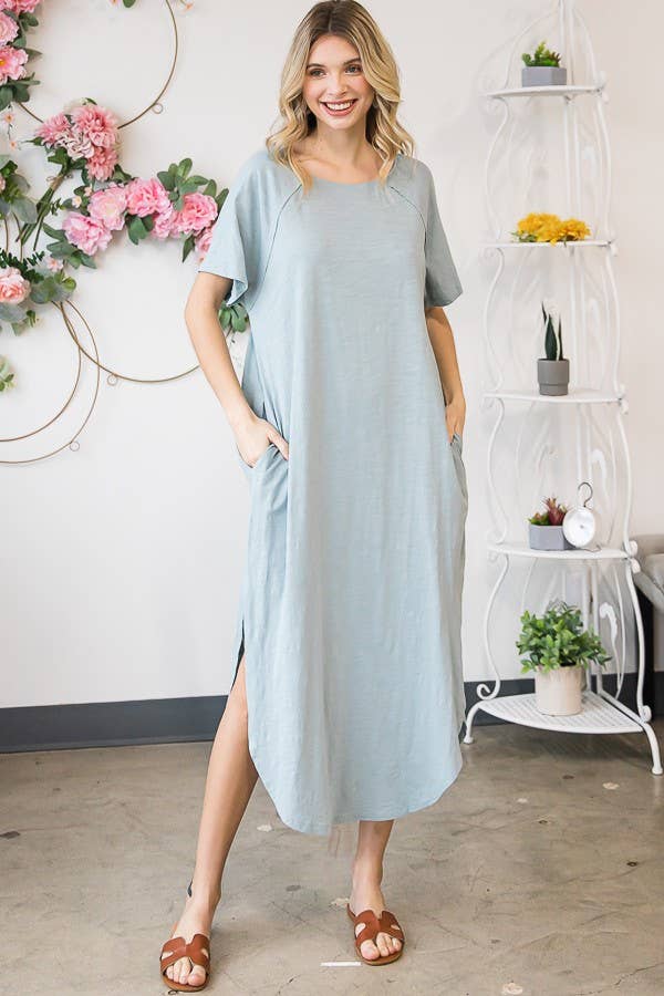 MINERAL WASHED MAXI SOLID SIDE POCKET DRESS