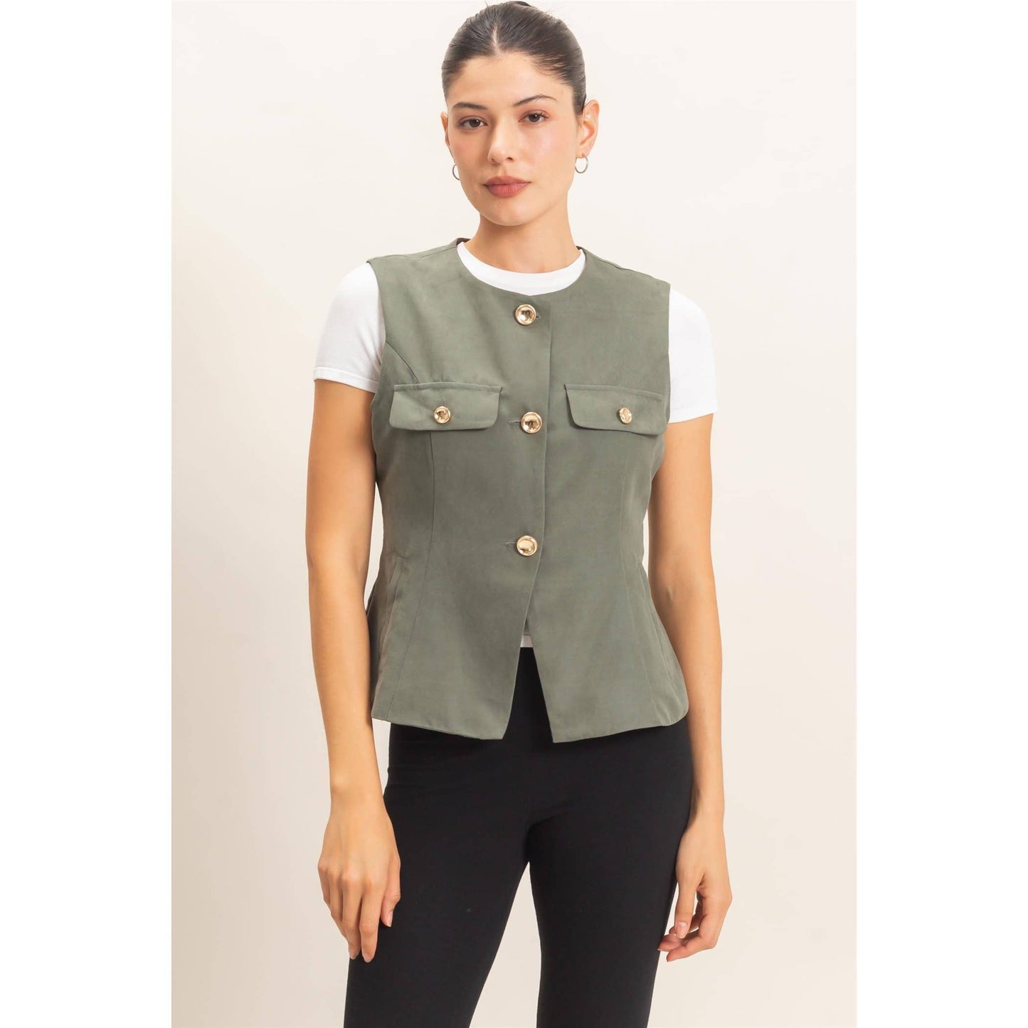 Buttoned Sleeveless Utility Vest