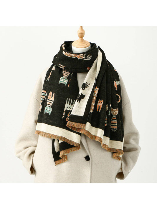 Cat Print Winter Scarf