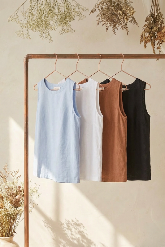 Minimalist Keyhole Back Linen Sleeveless Top