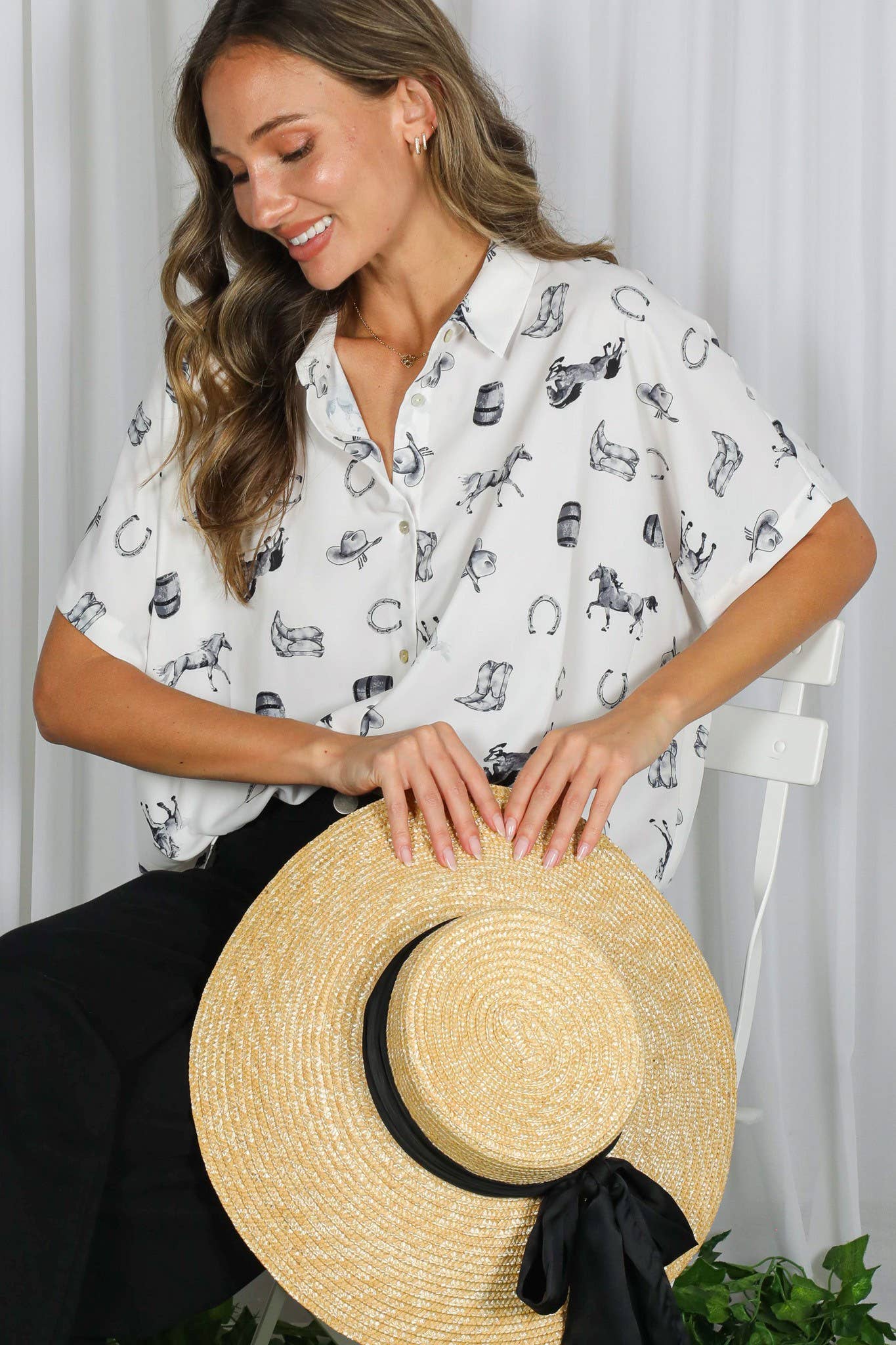 Western-Inspired Collared Button Front Shirt