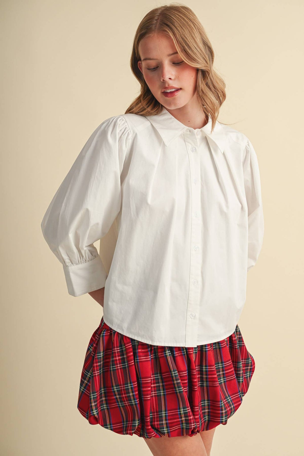 PUFF SLEEVE BUTTON DOWN TOP