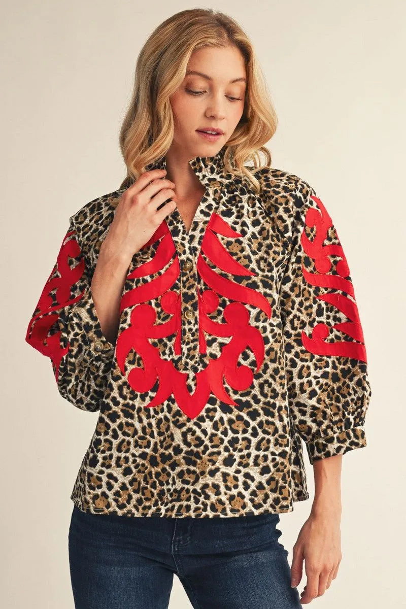 Button Front Loepard Top