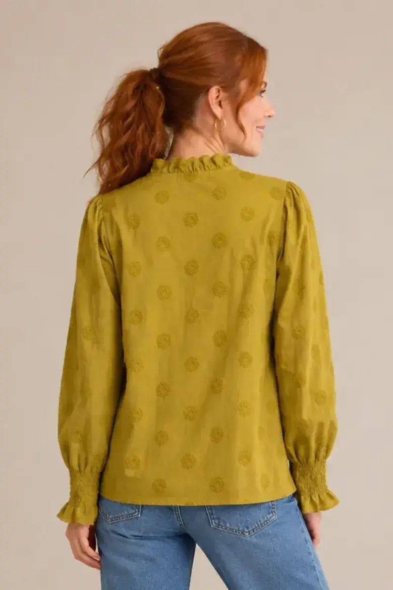 Embroidered Ruffle Neck Blouse