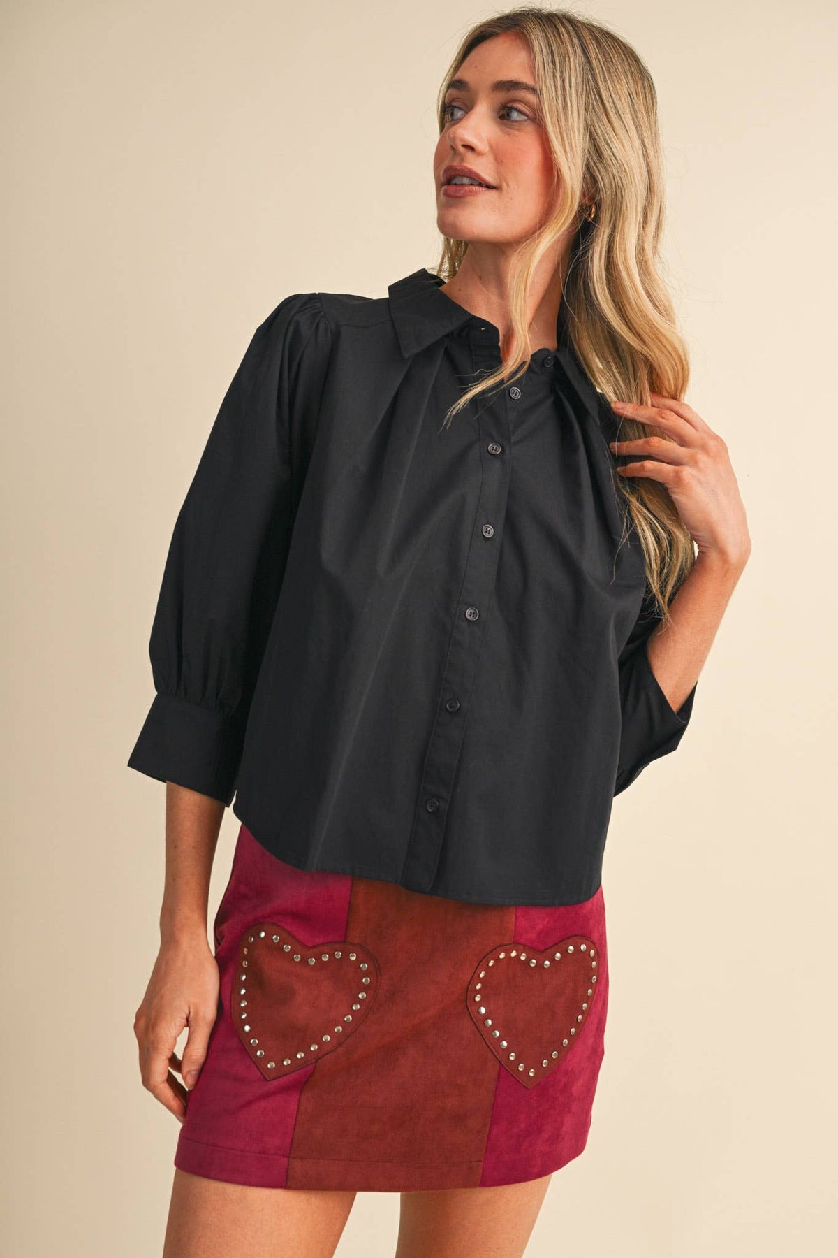 PUFF SLEEVE BUTTON DOWN TOP