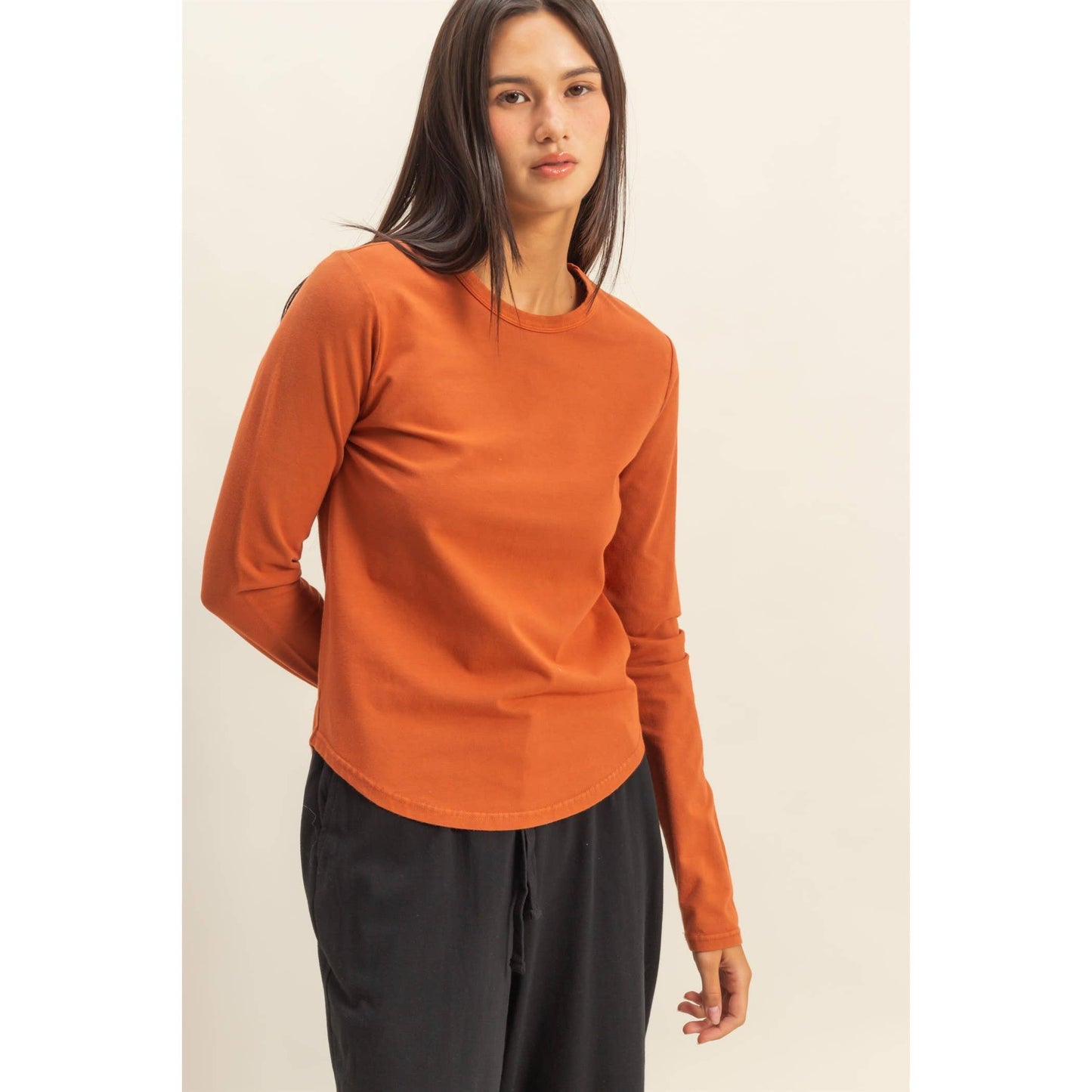 Long Sleeve Round Hem Top