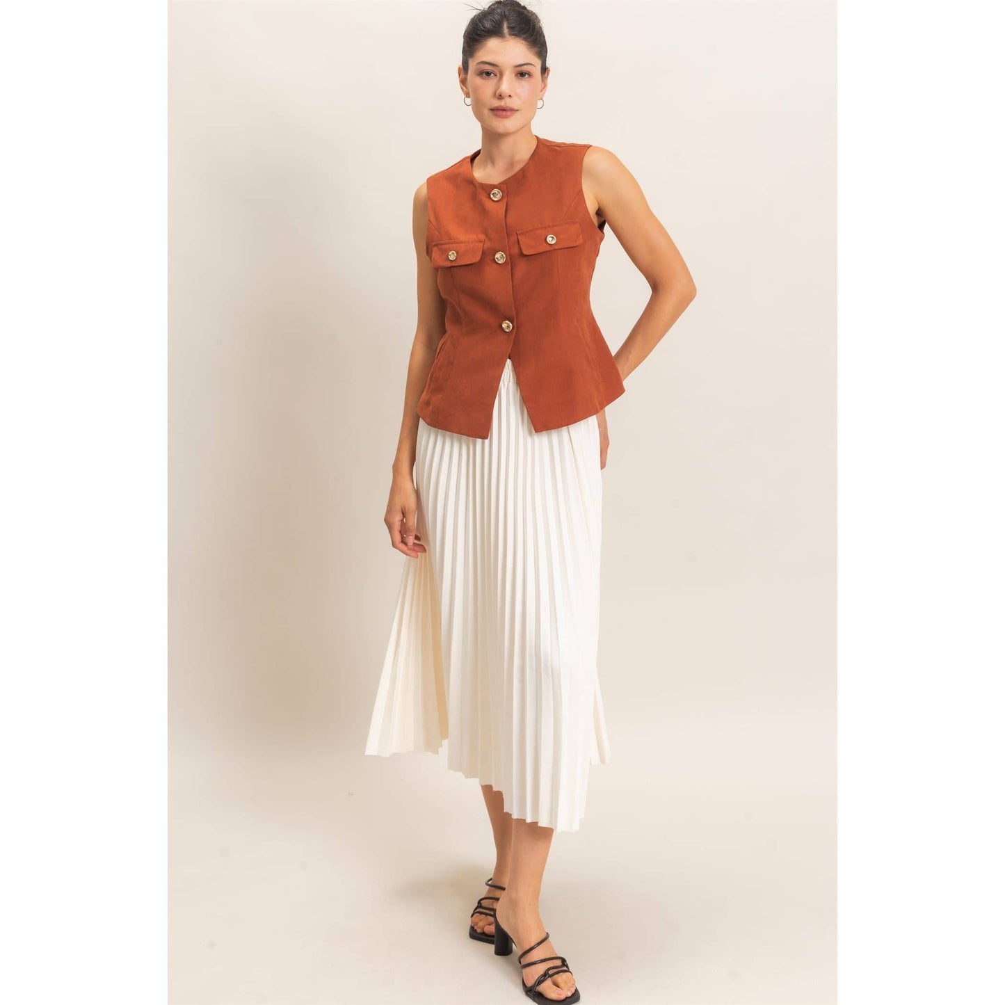 Buttoned Sleeveless Utility Vest