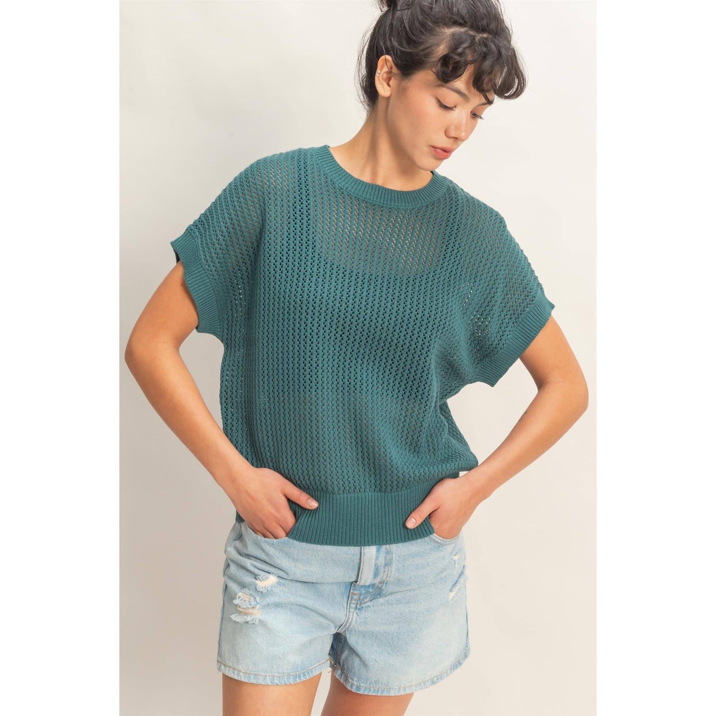 Open-Knit Dolman Sleeve Top