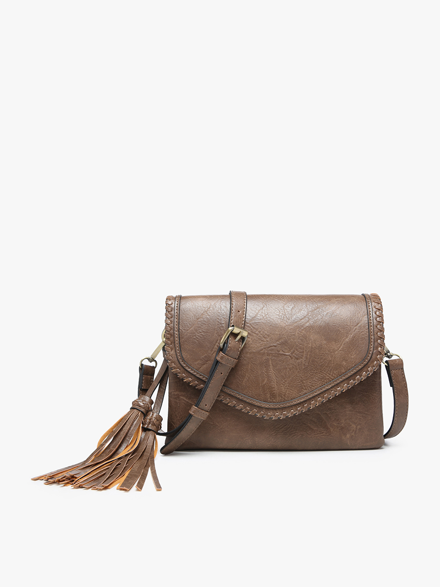 Sloane Flapover Crossbody w/ Whipstitch and Tassel