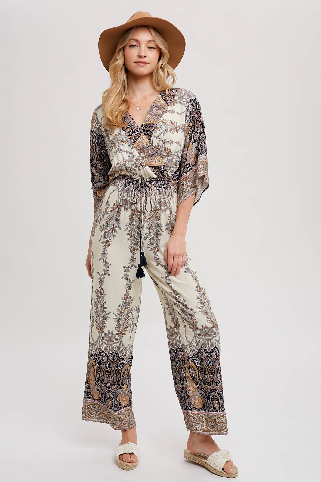 PAISLEY PRINT WRAP JUMPSUIT