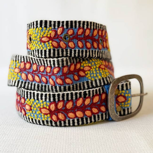 Growing Season Floral Embroidered Wool Belt
