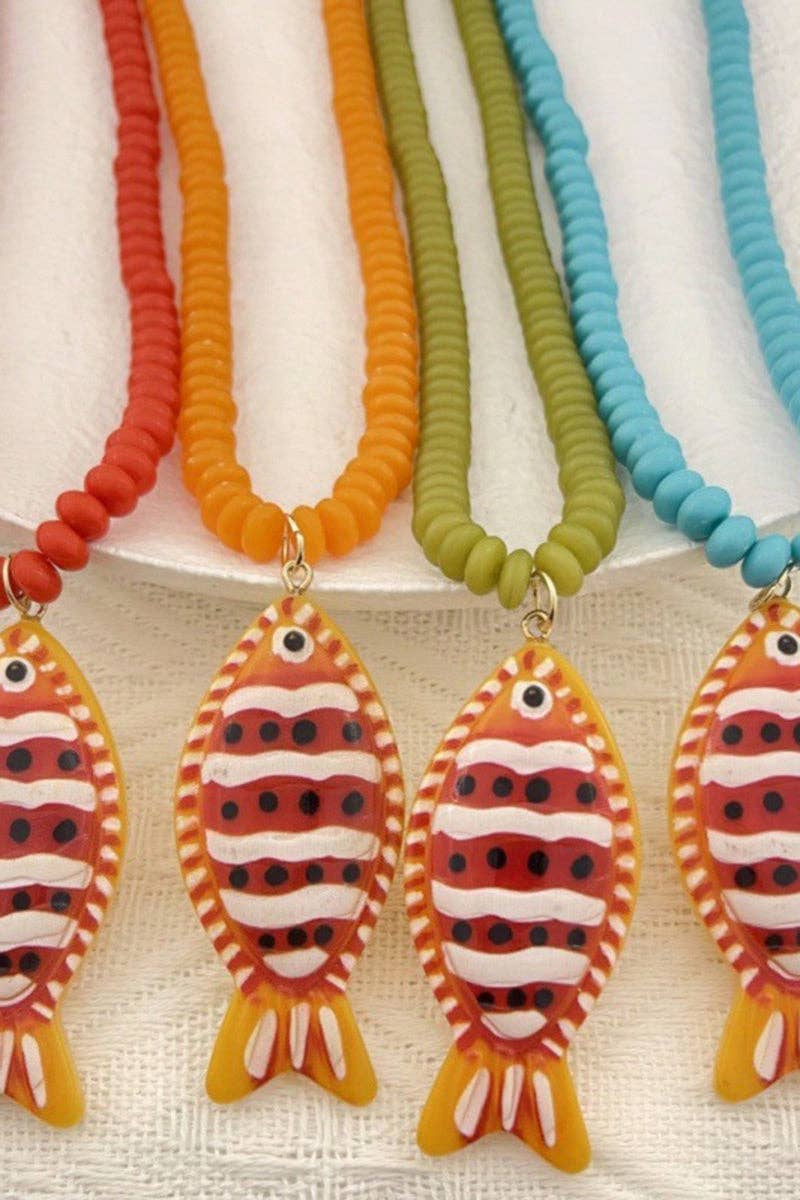 Vibrant Fish Pendant Beaded Necklace
