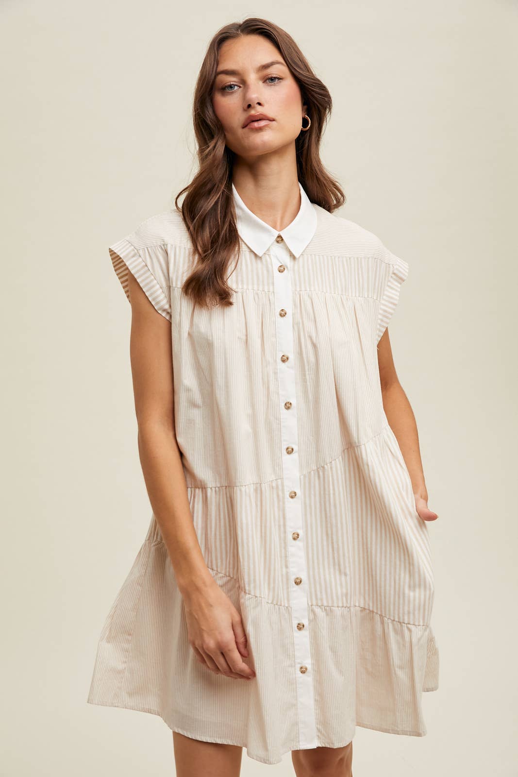 MULTI-STRIPED BUTTON-UP MINI DRESS
