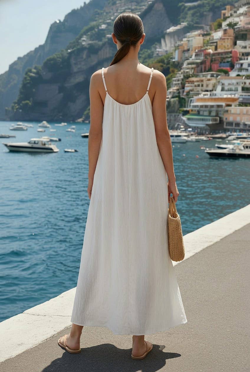 POM-POM MAXI SLEEVELESS DRESS
