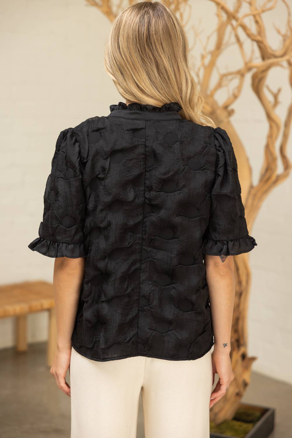 Satin Ruffled  Dotted Textured Top