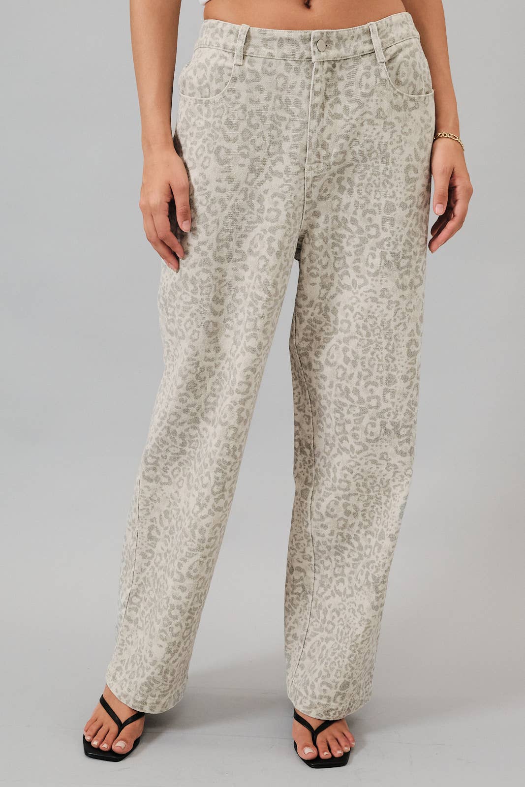 ANIMAL PRINT TWILL PANTS WITH BACK ELASTIC