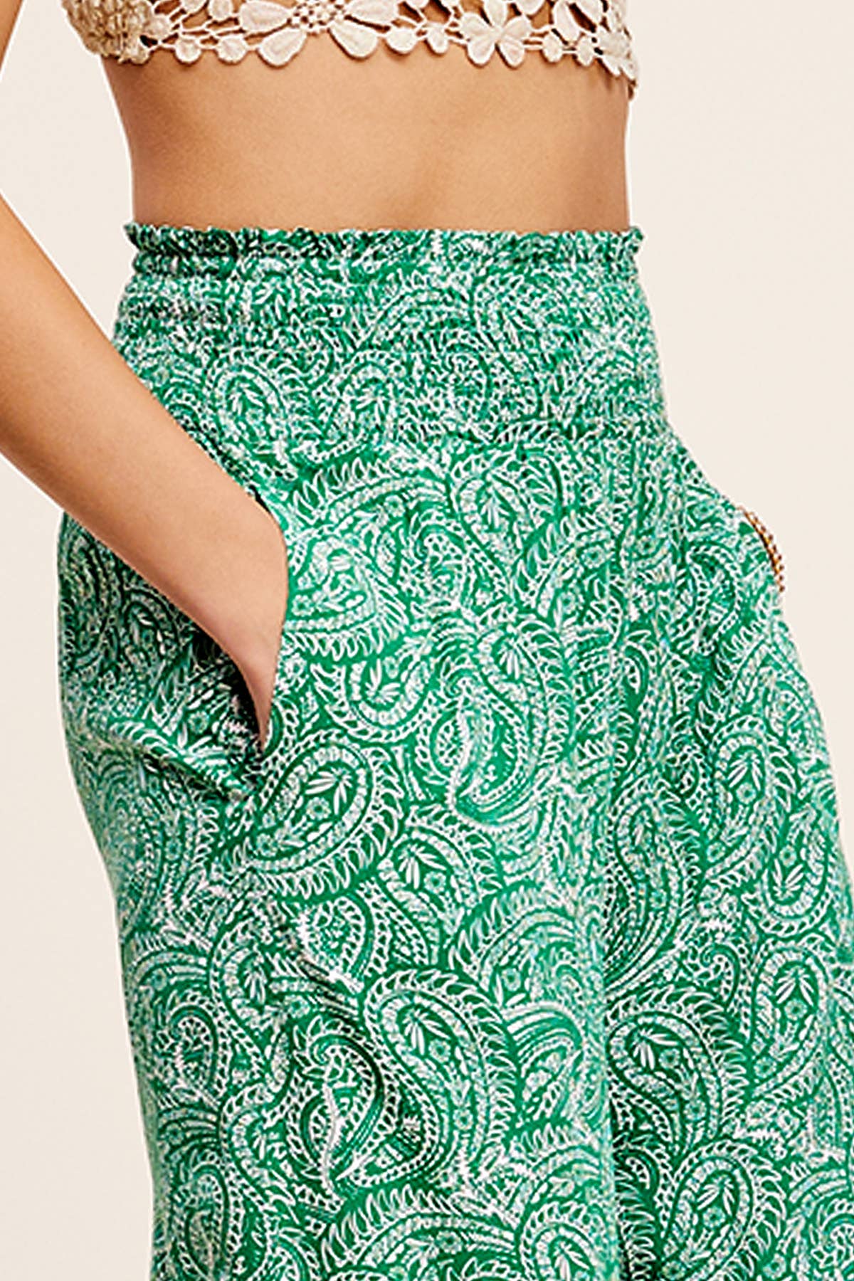 Boho Paisley Print Wide Leg Flowy Pants with Pockets