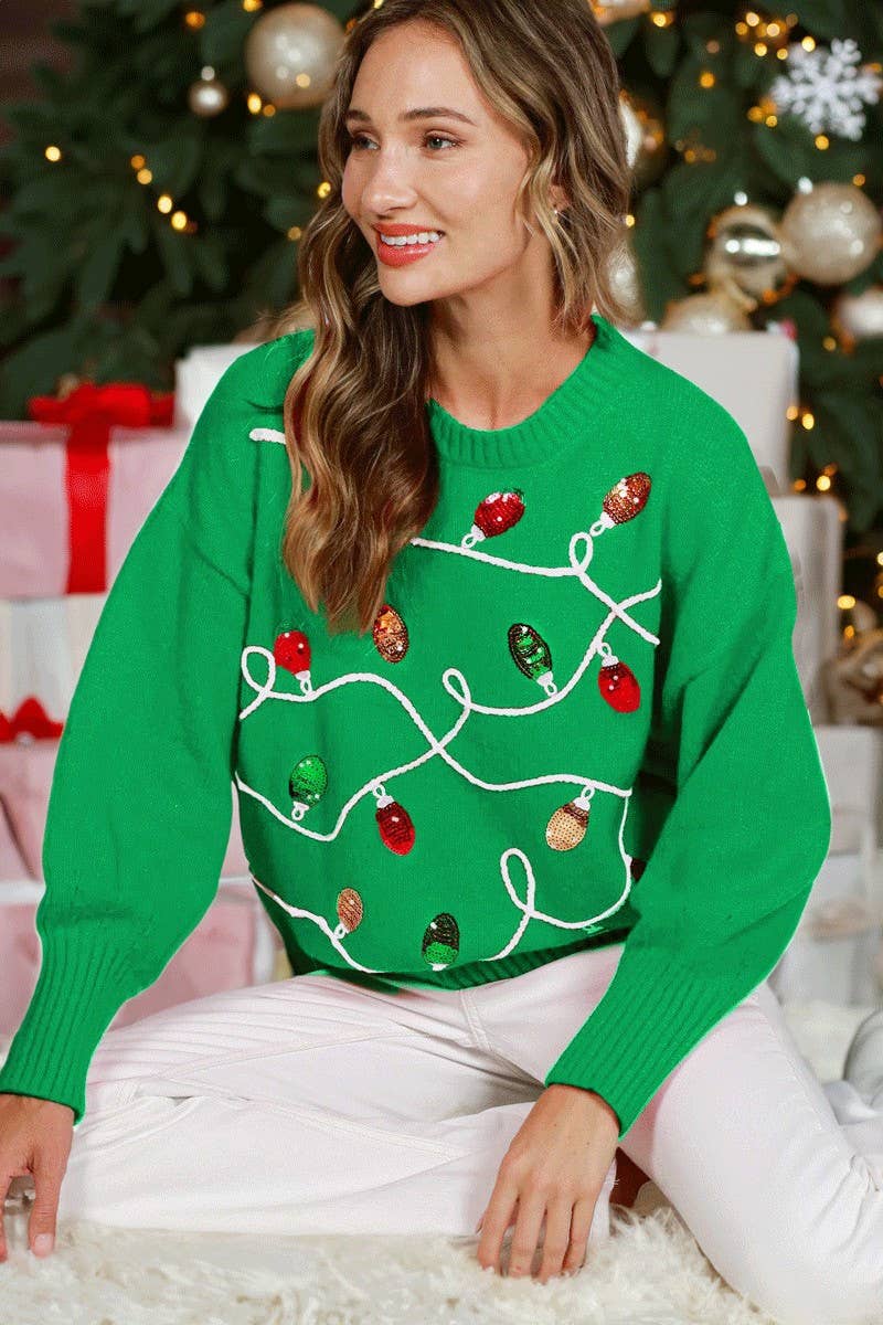 Colorful Christmas-Light Embellishment  Sweater