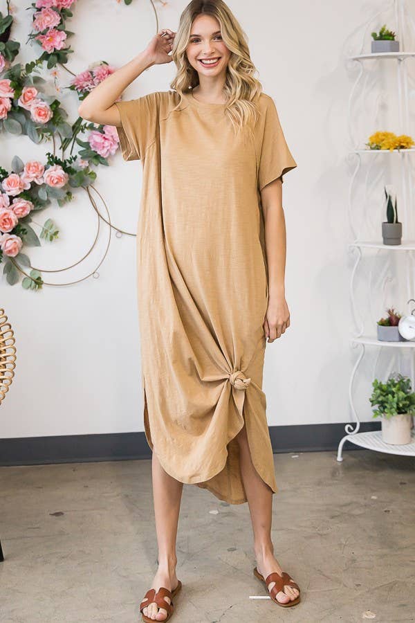 MINERAL WASHED MAXI SOLID SIDE POCKET DRESS