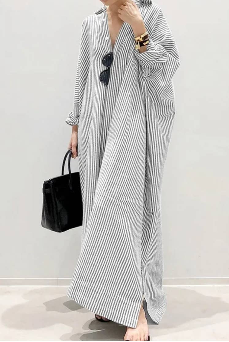 Stripe Shirt Maxi Dress