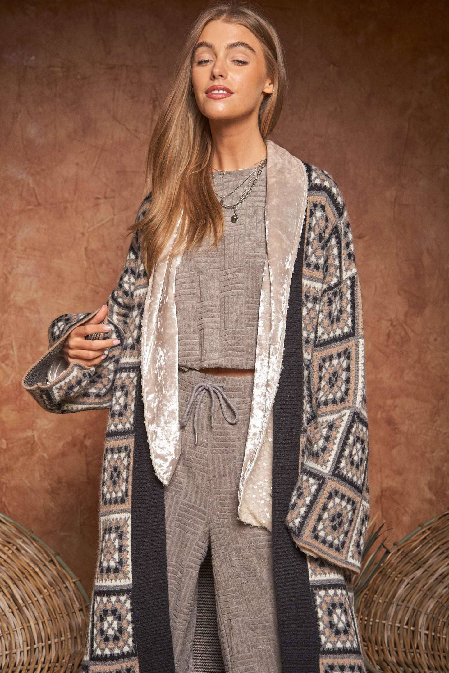 GRANNY SQUARE INSPIRED OPEN DUSTER KNIT CARDIGAN