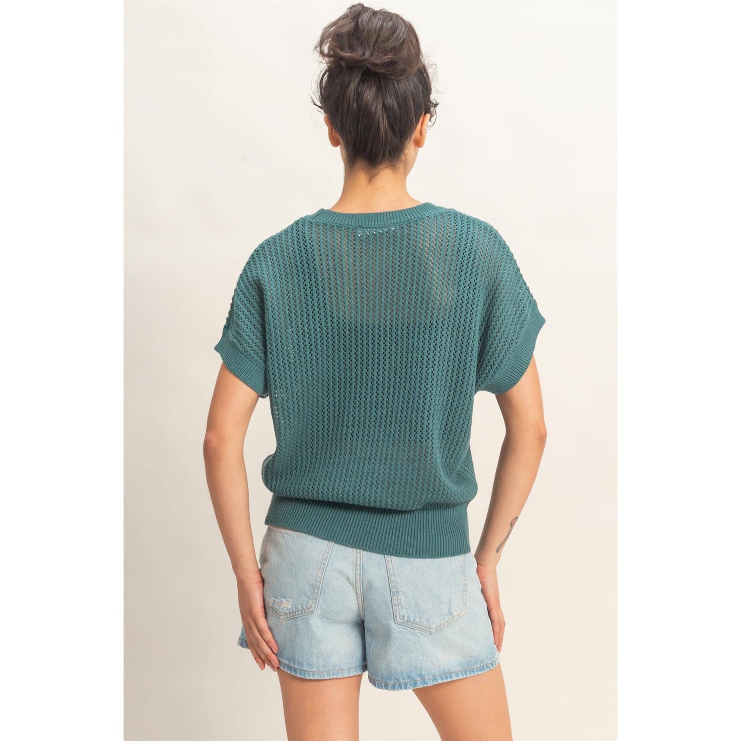 Open-Knit Dolman Sleeve Top