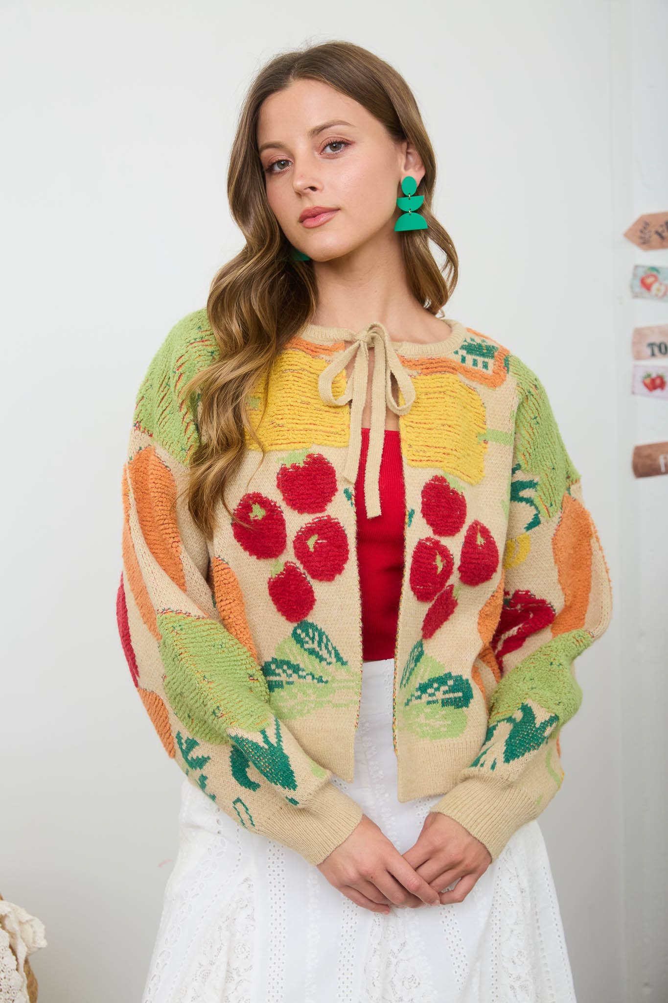 VEGGIE PATTERN  CARDIGAN SWEATER