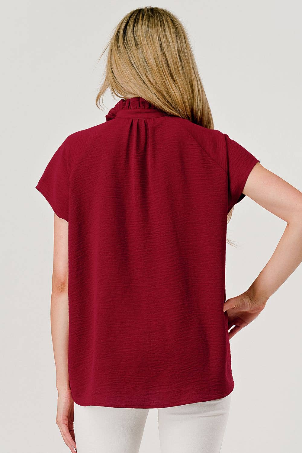 Lila Button Down Short Sleeve Game Day Top Burgundy Mbt-9919