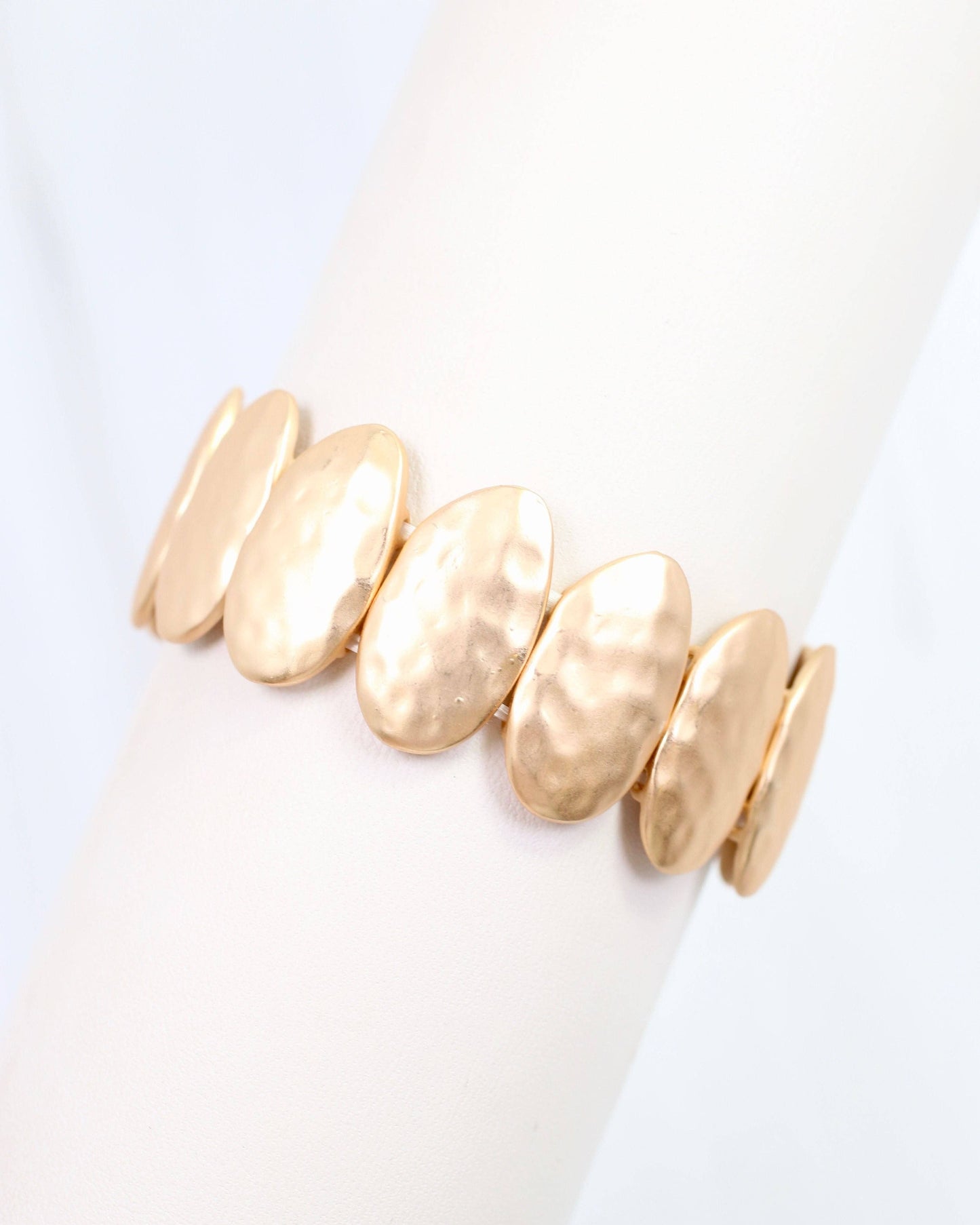 Hammered Oval Stretch Bracelet Matte Gold
