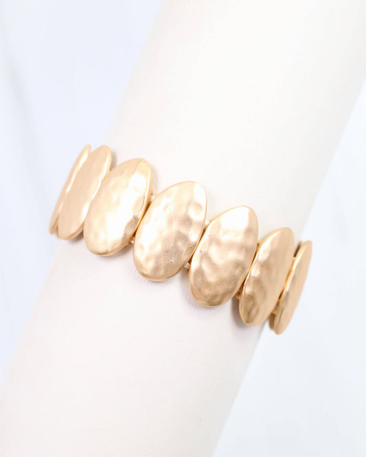 Hammered Oval Stretch Bracelet Matte Gold
