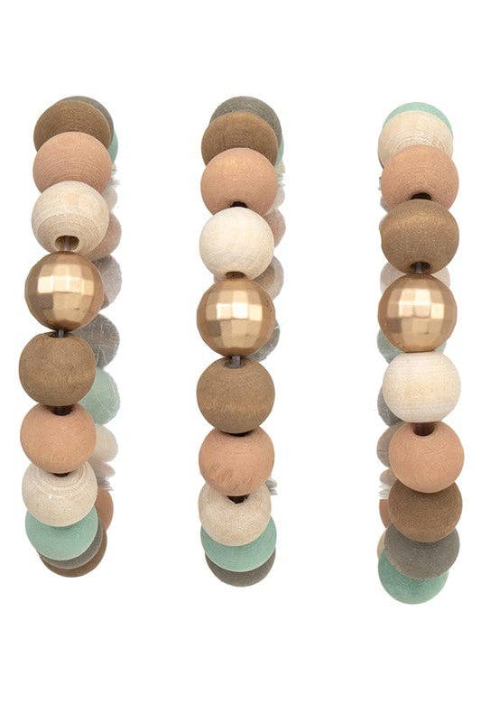Wood Metal Accent Bead Bracelet