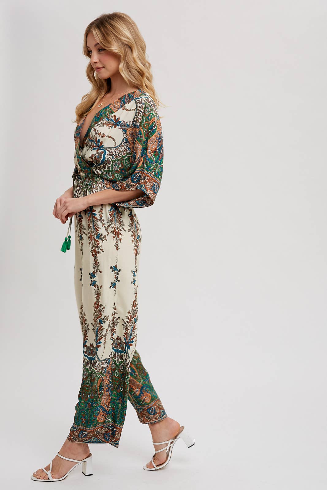 PAISLEY PRINT WRAP JUMPSUIT