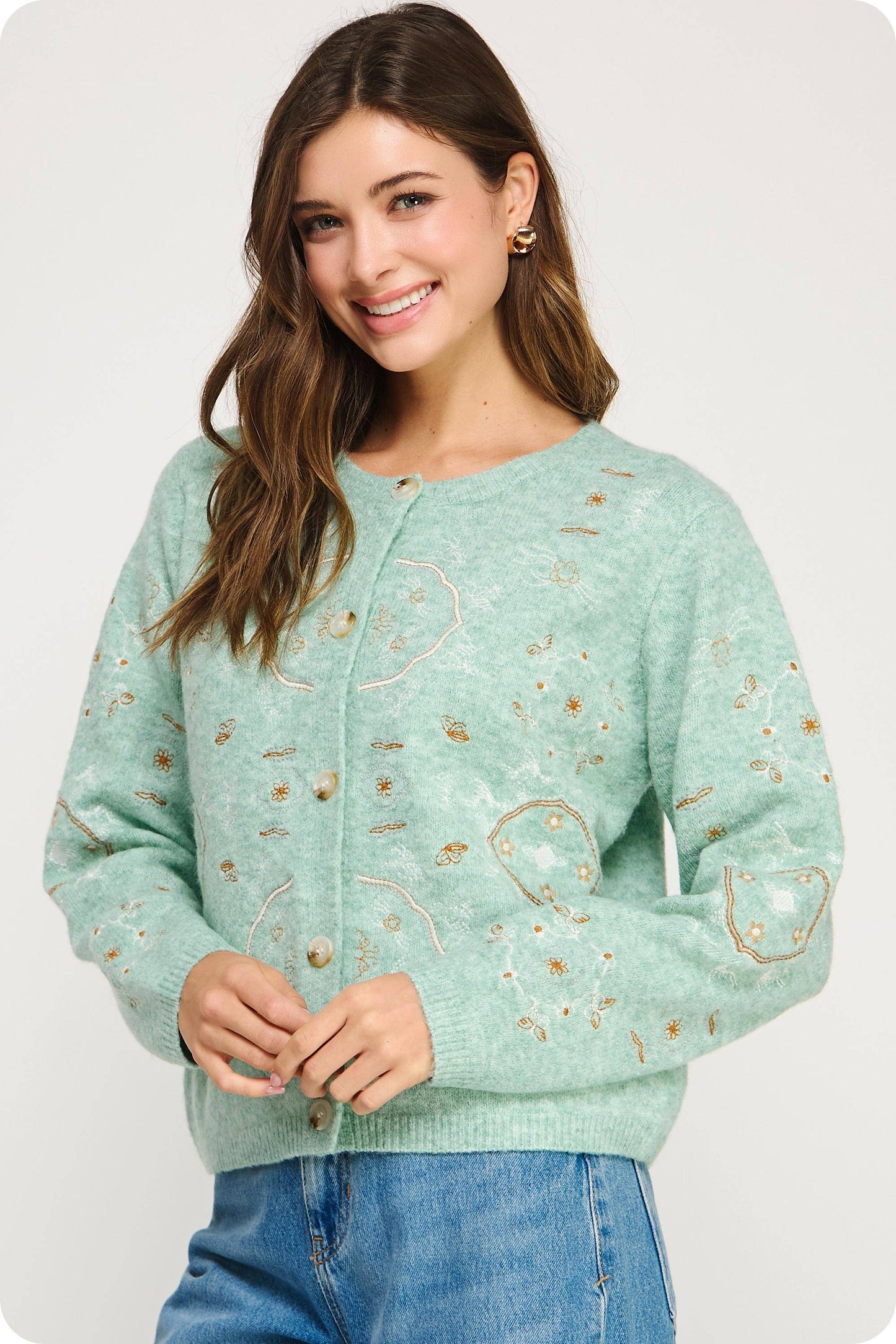 Embroidered Knit Sweater Cardigan