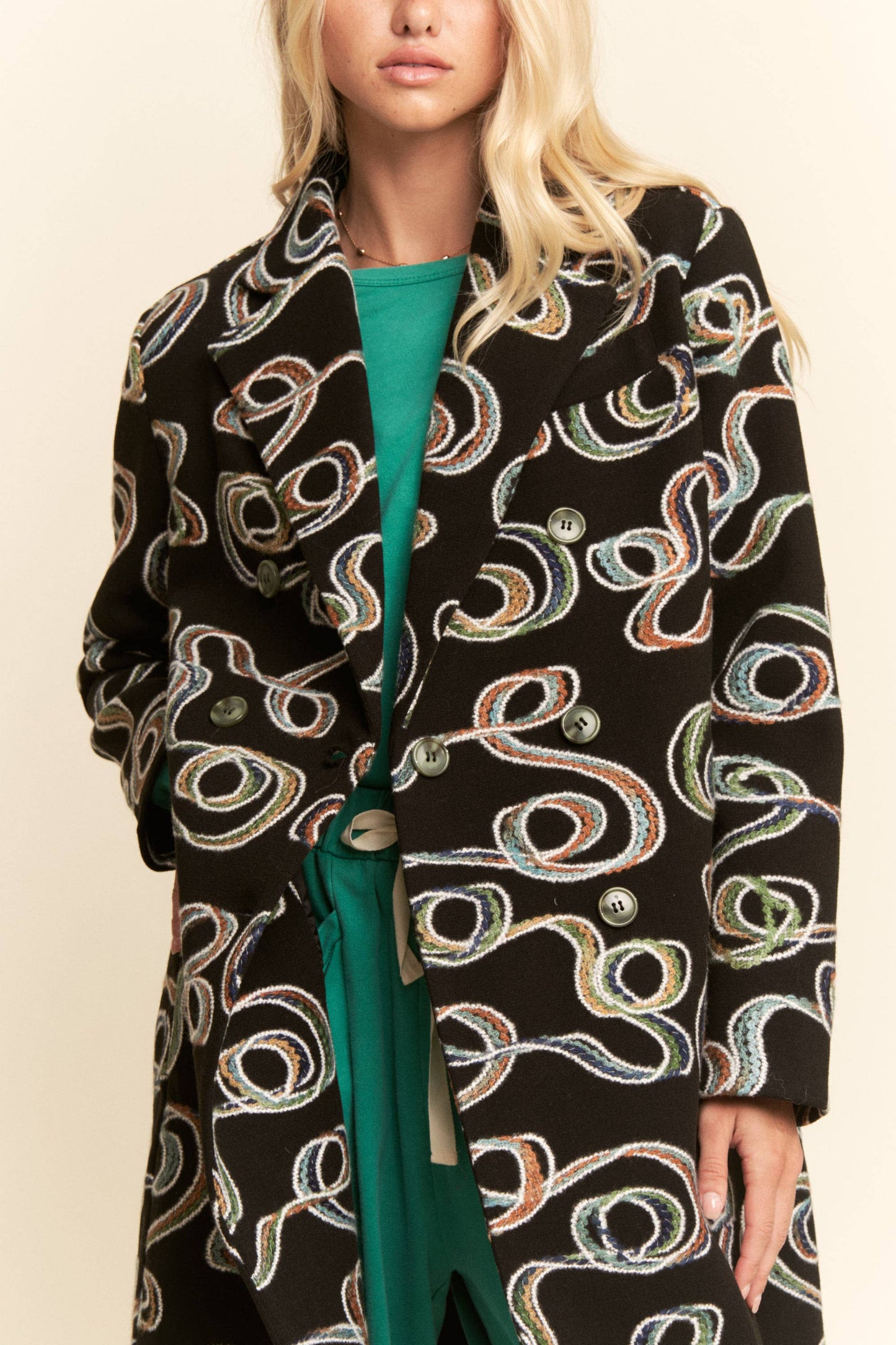 CHUNKY THREAD EMBROIDERED MIDI COAT