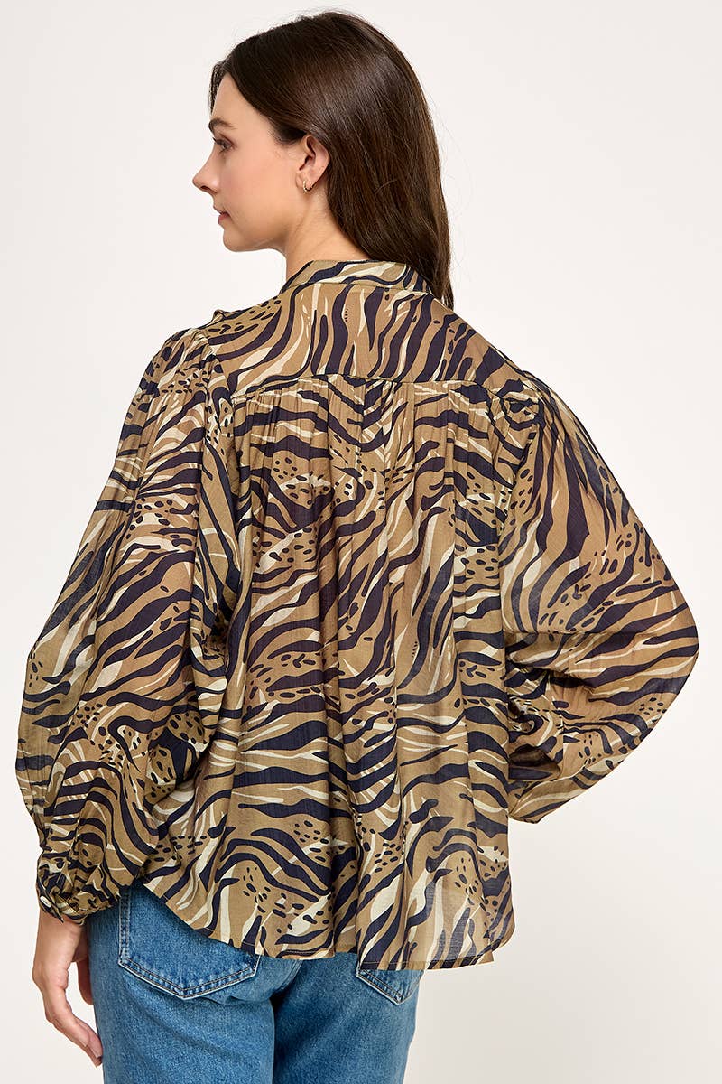 PRINTED BUTTON UP BLOUSE-MULTI