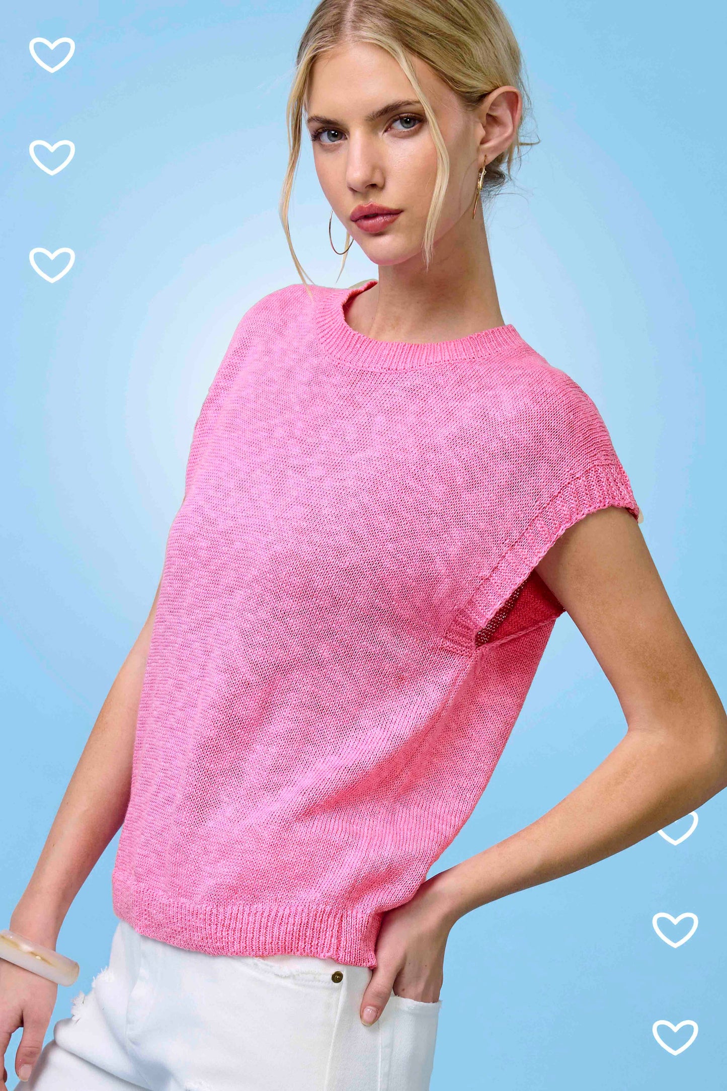 Loose Fit Sleeveless Ribbed Knit Mock Crew Neck Top