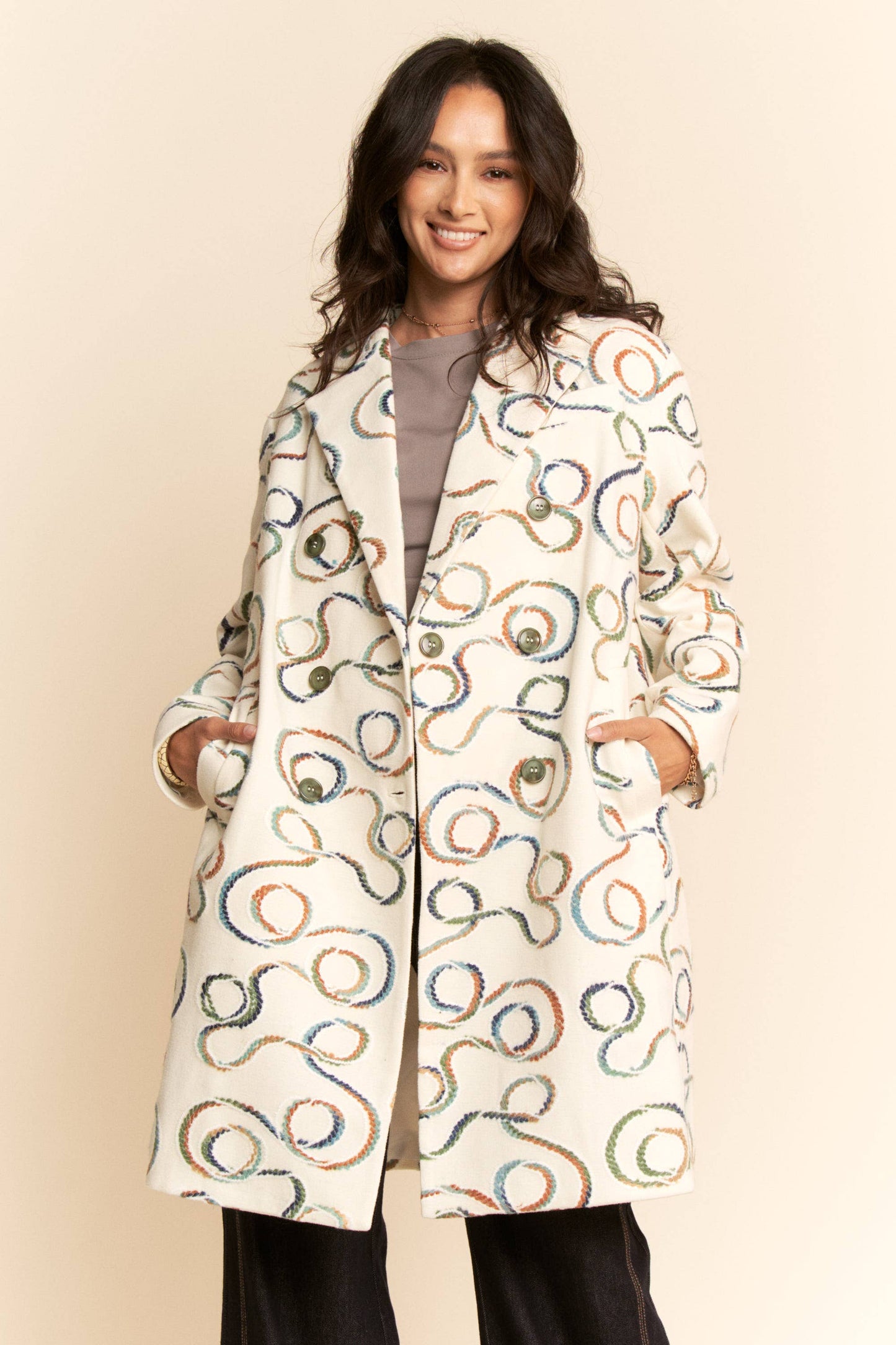 CHUNKY THREAD EMBROIDERED MIDI COAT